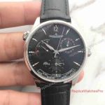 Swiss Replica Jaeger Lecoultre Master Geographic Black Dial Leather 42mm Watch